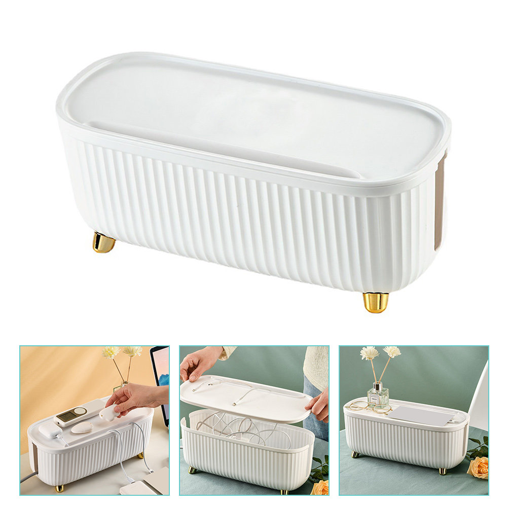 Gaming Console Organizer - Bamboo Lid Cable Organizer Box for